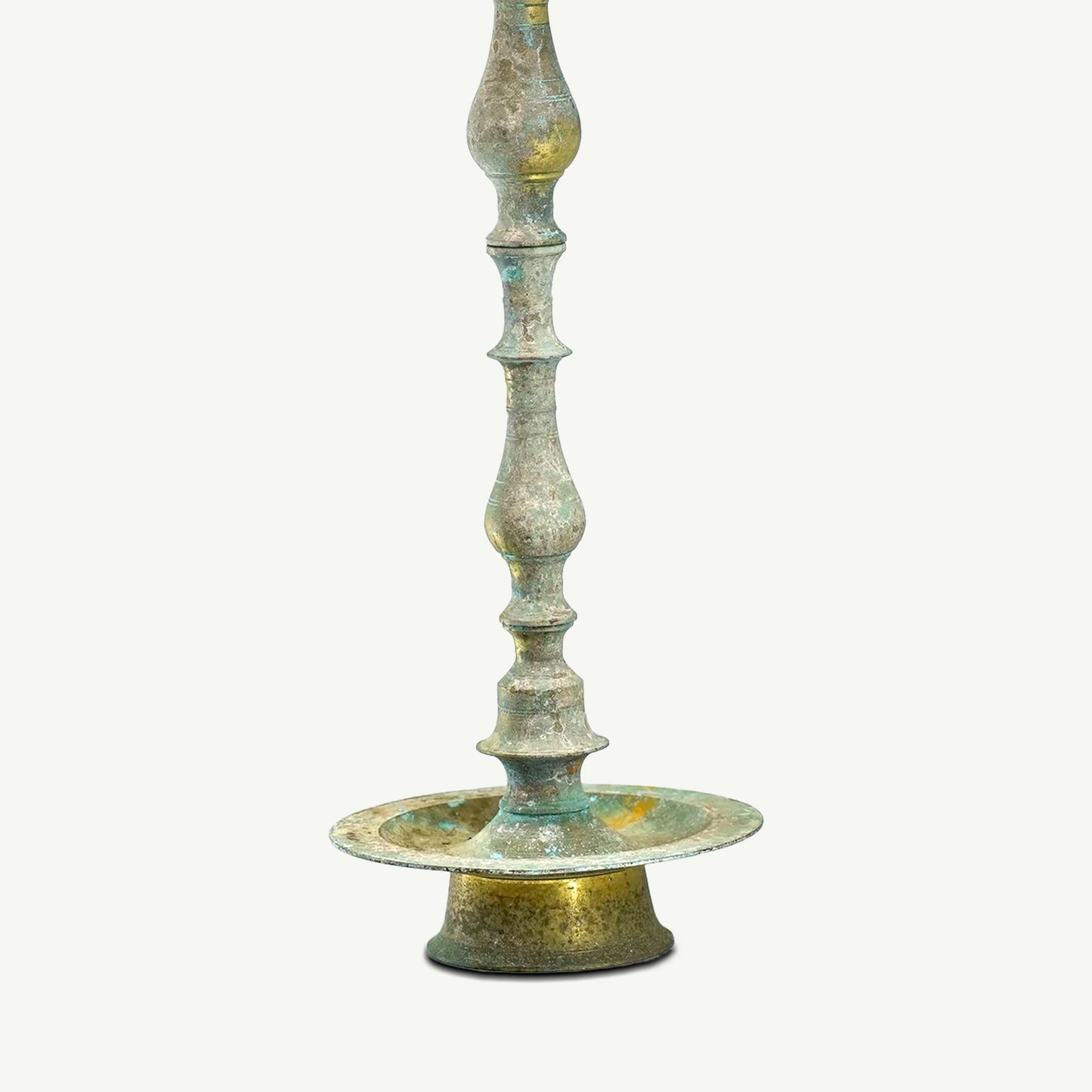 Traditional Metal Oil Lamp Stand with Natural Patina