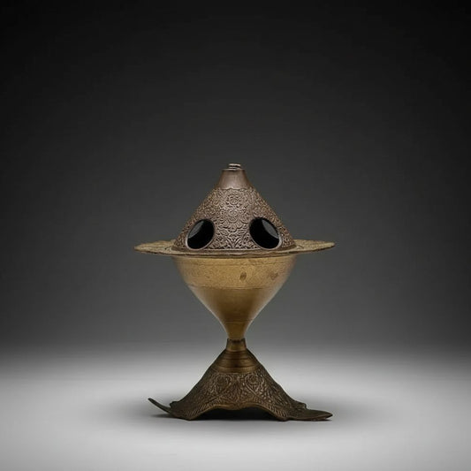 Antique Ornate Copper Pedestal Incense Burner (Mabkhara)