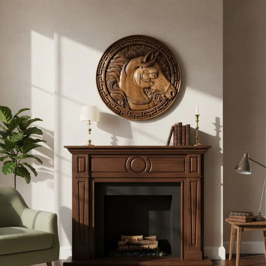 Decorative Art: Hand-Carved Wooden Horse Head Relief Plaque