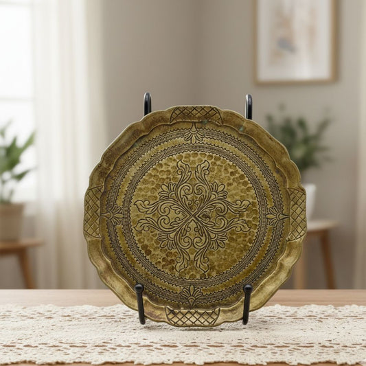 Petite Antique Copper Ornate Miniature Charger / Platter