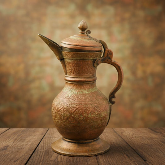 Vintage Middle Eastern Copper Ewer | Handcrafted & Engraved with Traditional Motifs