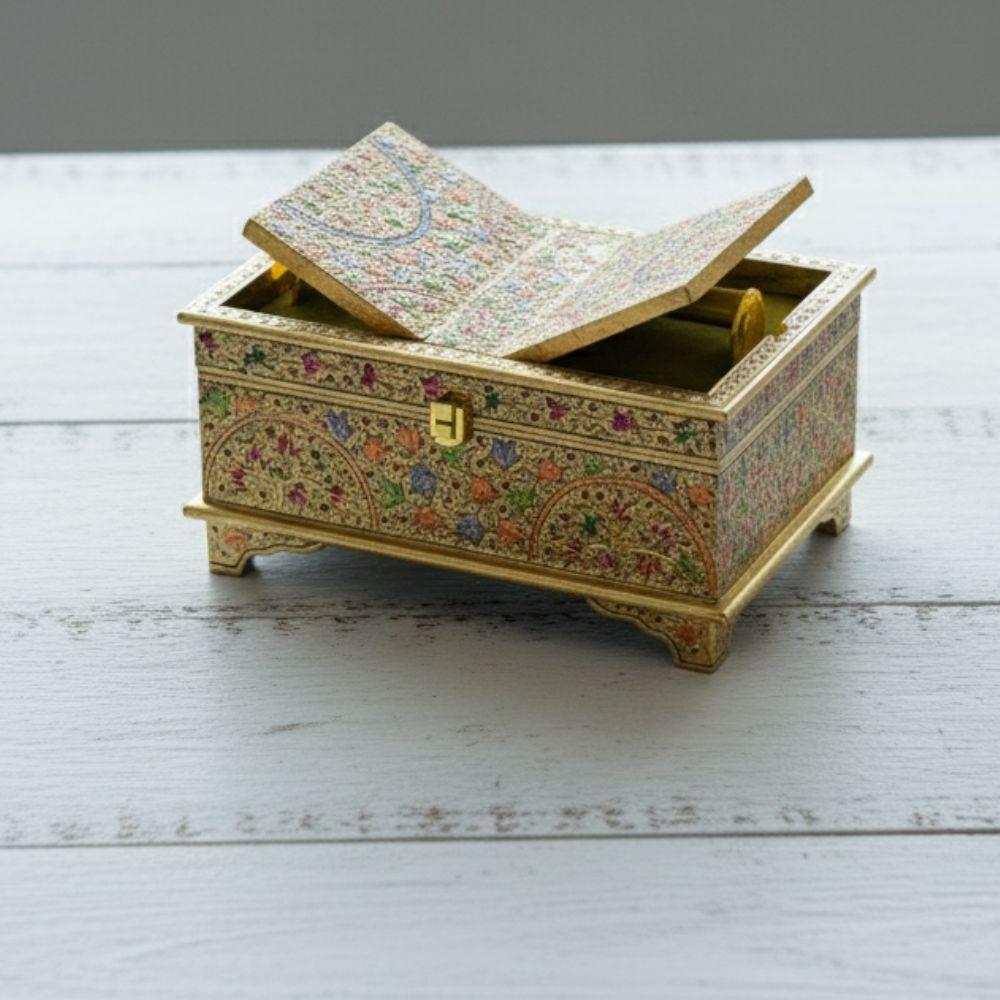 Golden Reverence Paper Mache Holy Book Stand & Storage Box