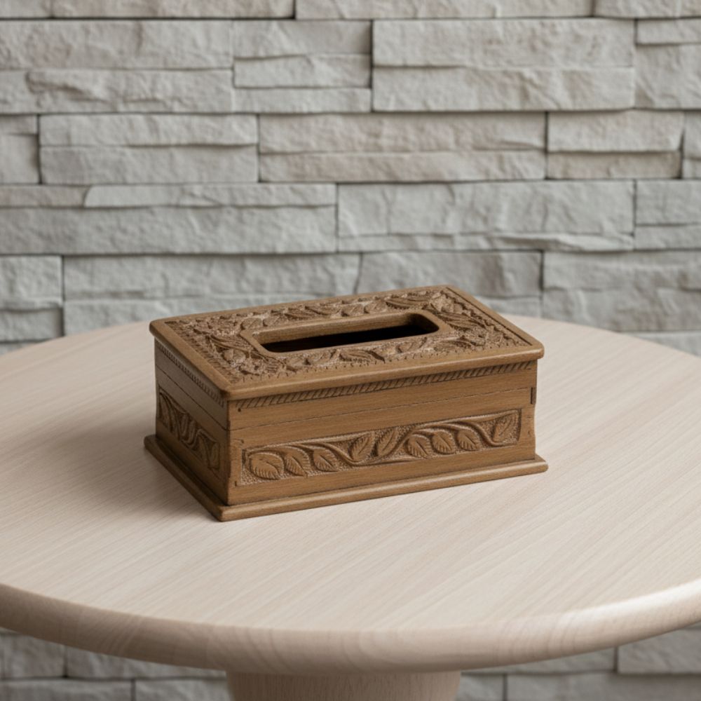 Hand-Carved Walnut wood Tissue Box