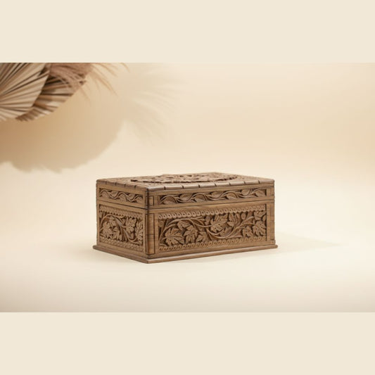 Heritage" Hand-Carved Walnut Jewelry Box.
