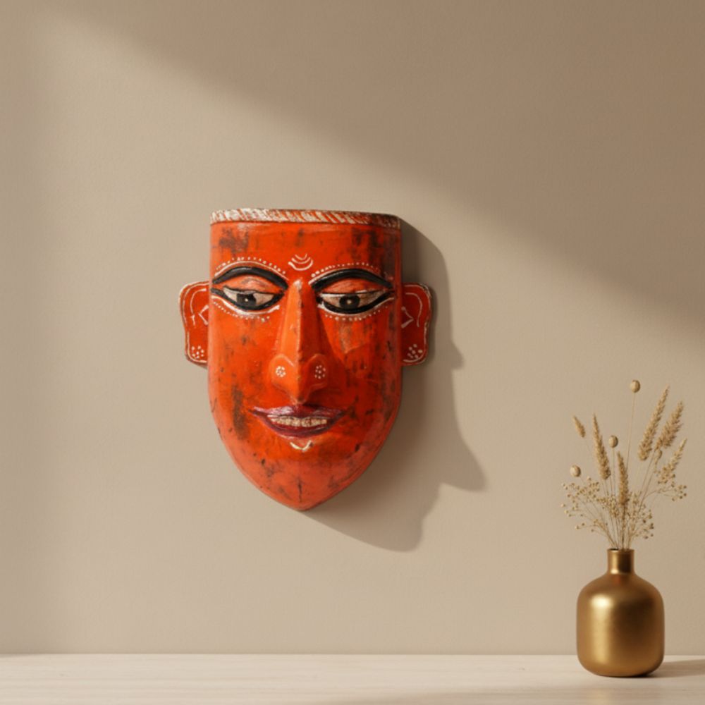 Traditional Orange Mukhat Face - Wall Art Decor