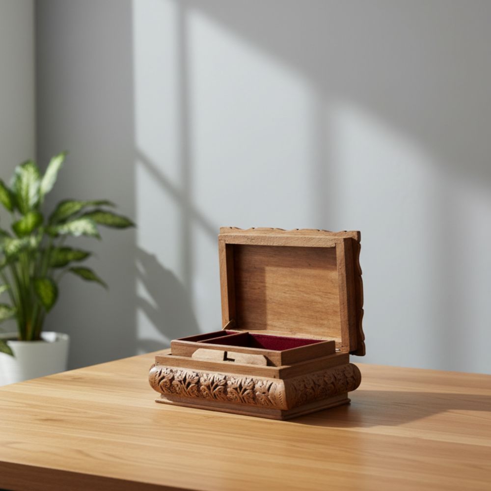 Ridge & Bloom" Hand-Carved Walnut Jewelry Box