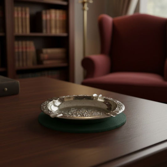 Antique Brass Ashtray with European Relief