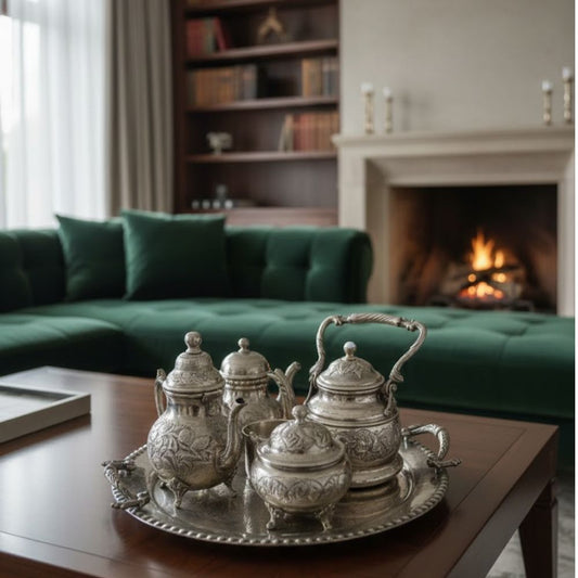 Vintage Silver-Toned Brass Tea Set (6-Piece)