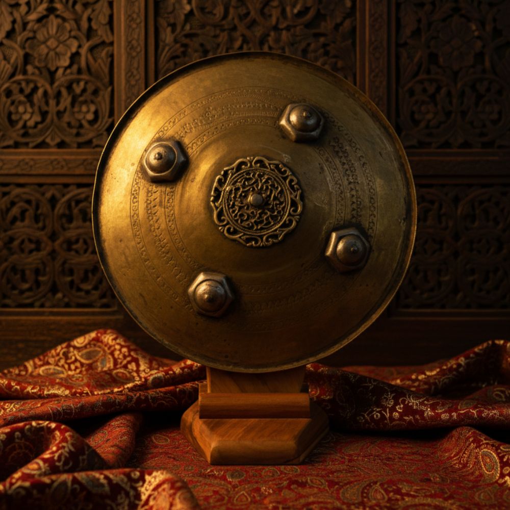 Vintage Middle Eastern Copper Shield with Stand | Handcrafted with Ornate Detailing