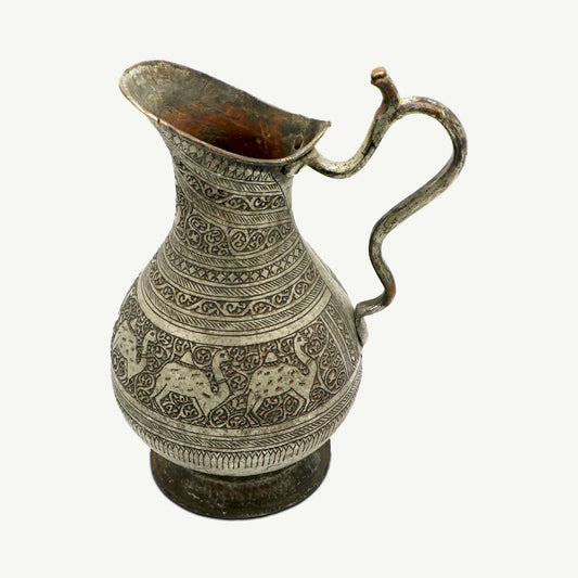 Vintage Hand-Etched Copper Pitcher | Middle Eastern Camel Motif & Ornate Geometric Patterns