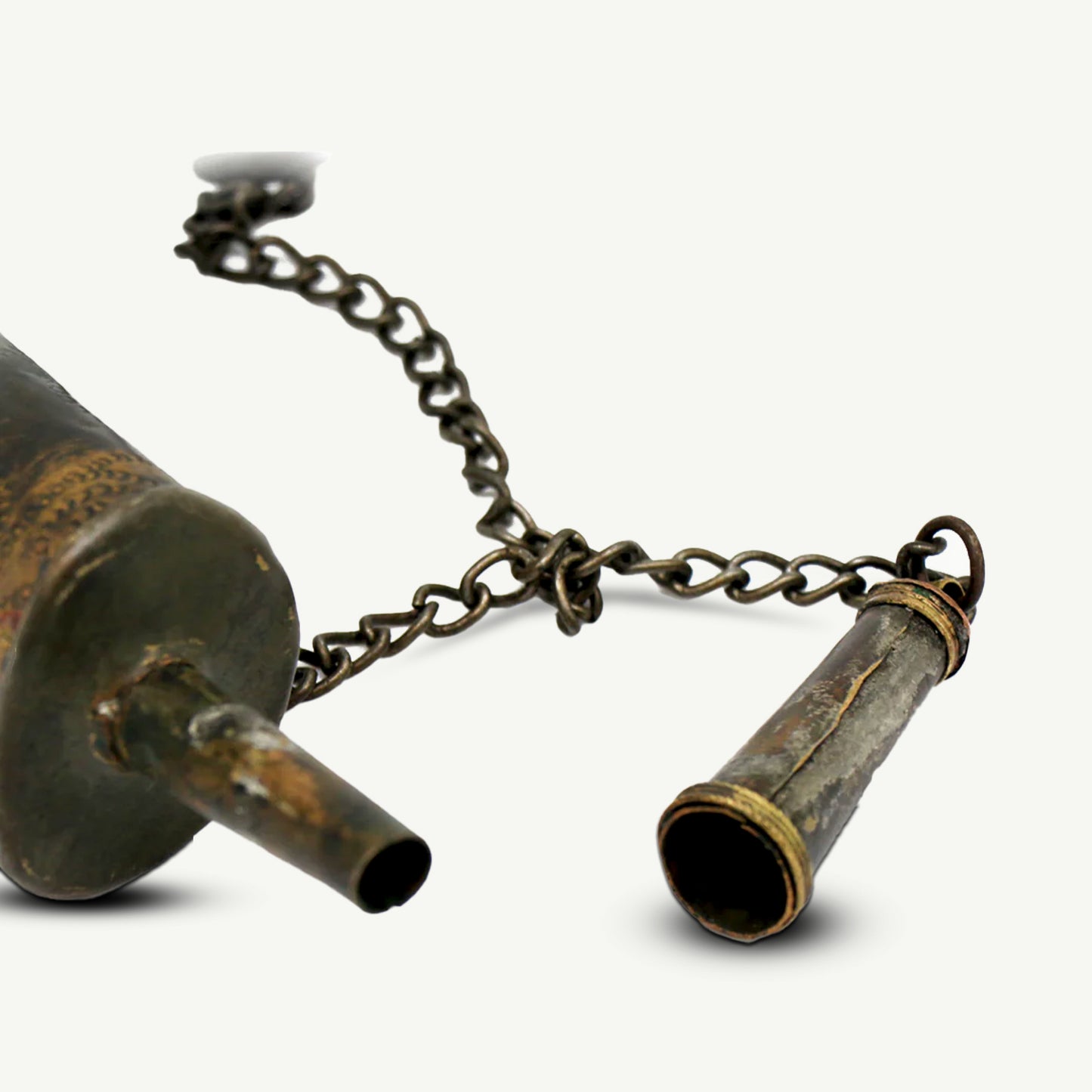 Vintage Handcrafted Horn Powder Flask | Tribal Middle Eastern Gunpowder Container with Metal Detailing