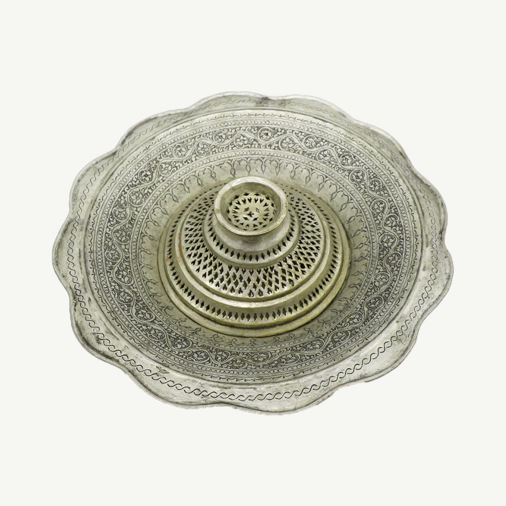 Vintage Middle Eastern Copper Basin with Pierced Pedestal | Hand-Engraved Islamic Arabesque Motifs