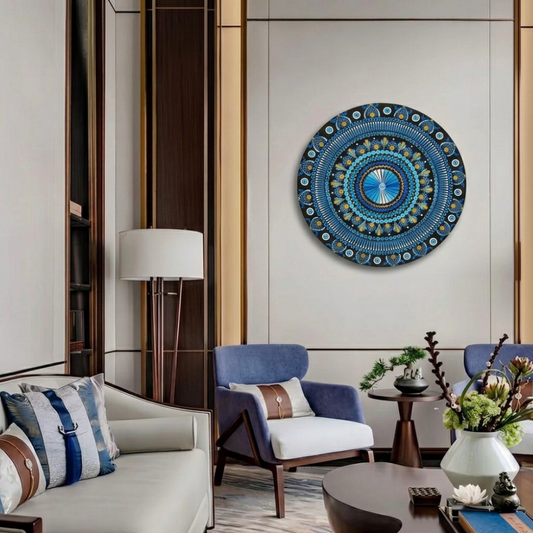 The Radiant Turquoise Artisan Mandala – Hand-Applied Pointillism Art