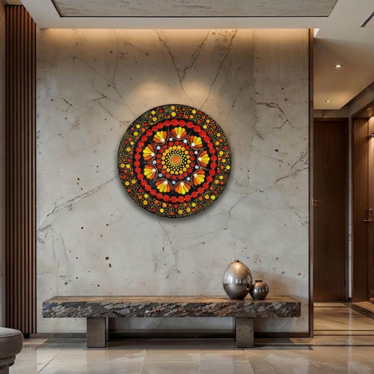 The Marigold Meridian: Handcrafted Autumnal Dot-Painted Mandala Plaque