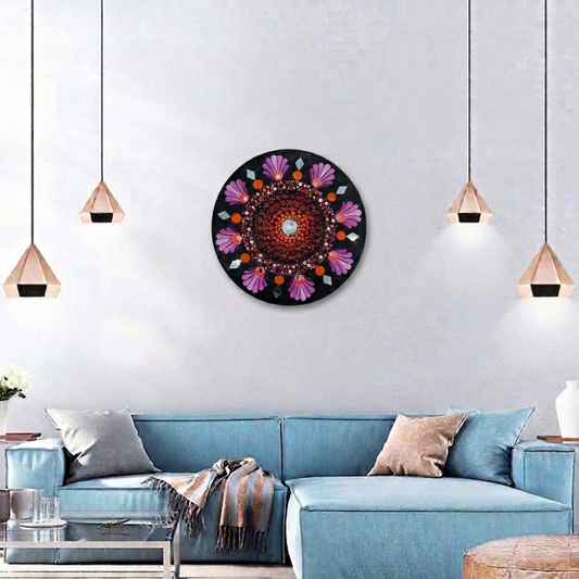 The Lippan Lotus Luminescence: Handcrafted Mandala & Mirror Plaque