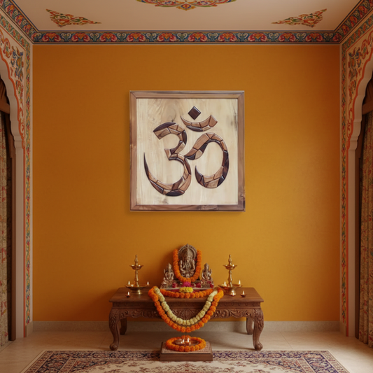 Hand-Inlaid Om Wood Plaque