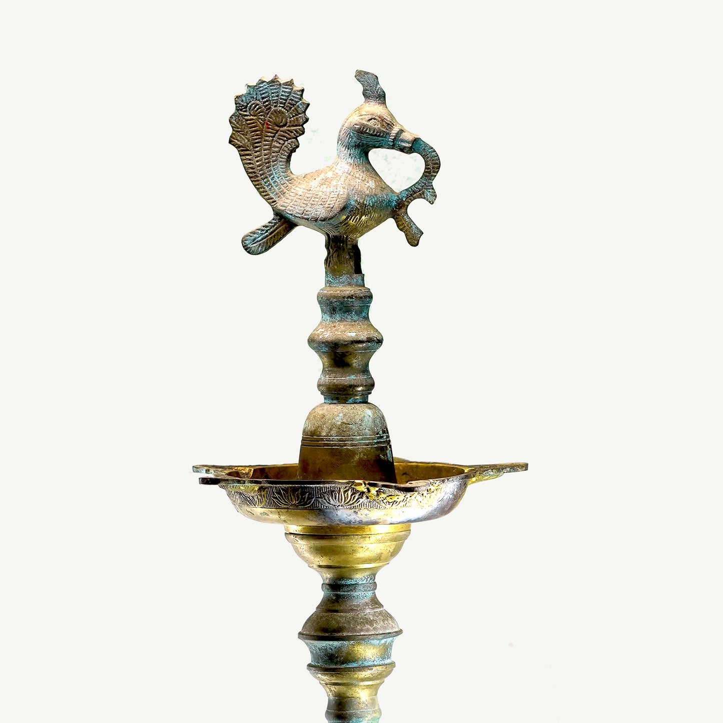 Tall Metal Oil Lamp Stand with Peacock Finial