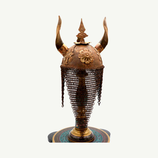 Vintage Style Decorative Horned Warrior Helmet with Chainmail Veil