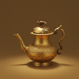 Vintage Handcrafted Copper Middle Eastern Teapot | Engraved Floral Design with Bird Finial & Turquoise Inlay