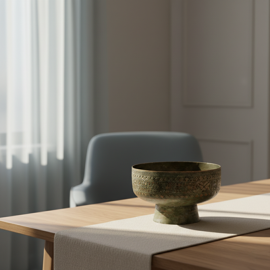 Vintage Hand-Etched Copper Tribal Pedestal Bowl | Ritual Offering Bowl | Ethnic Decorative Collectible