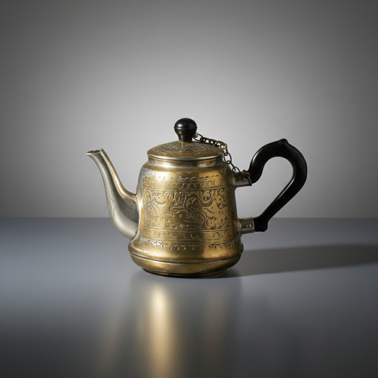 Vintage Hand-Etched Copper Teapot | Middle Eastern Decorative Kettle with Chain-Linked Lid