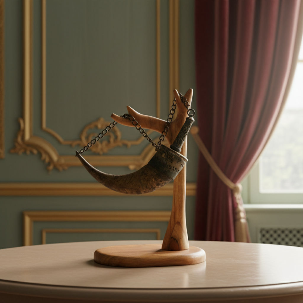 Vintage Powder Horn with Chain | Middle Eastern Flintlock Era Collectible