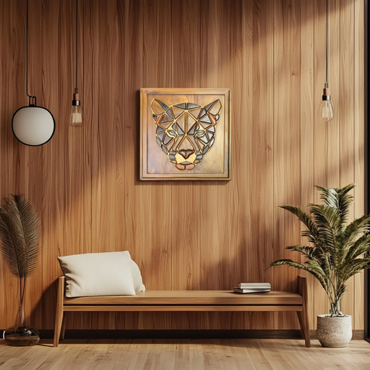 Geometric Leopard Head - Wood Wall Art Panel