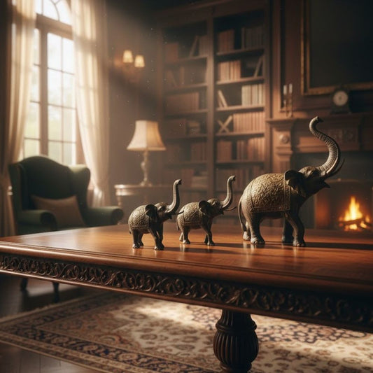 Brass Elephant With Two Small Elephant The Golden Fortune Elephant Trio