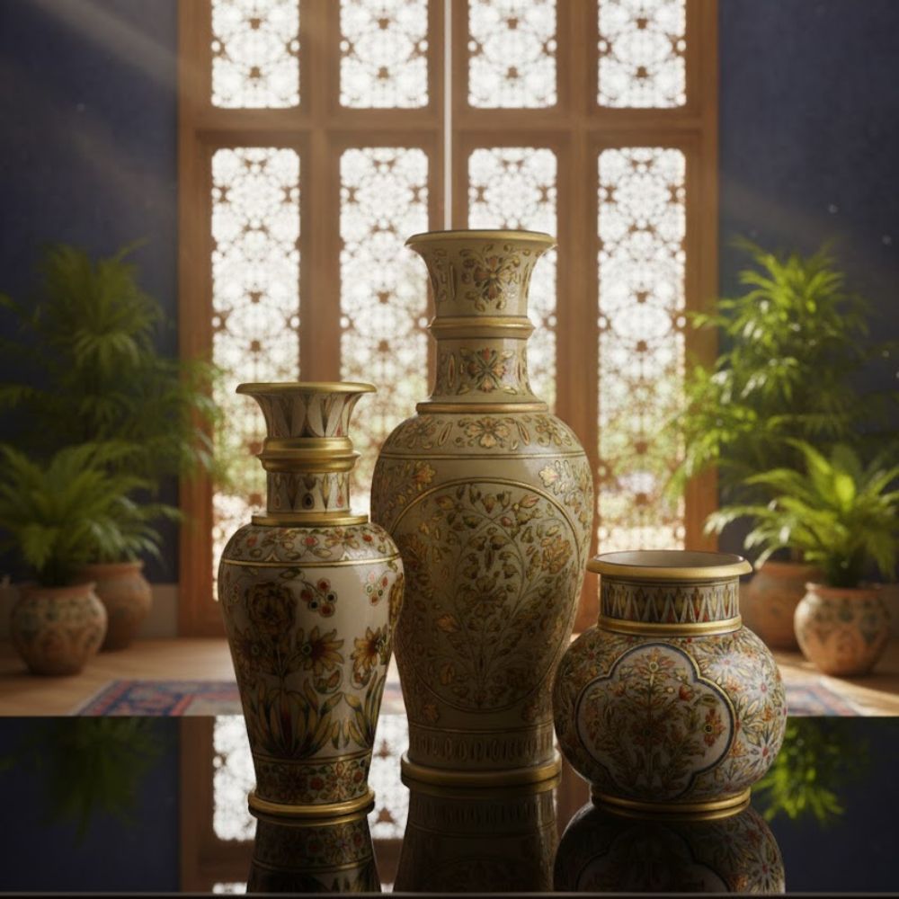 Golden Marbel Vase Set (Set of 3) The Gilded Vine Mughal