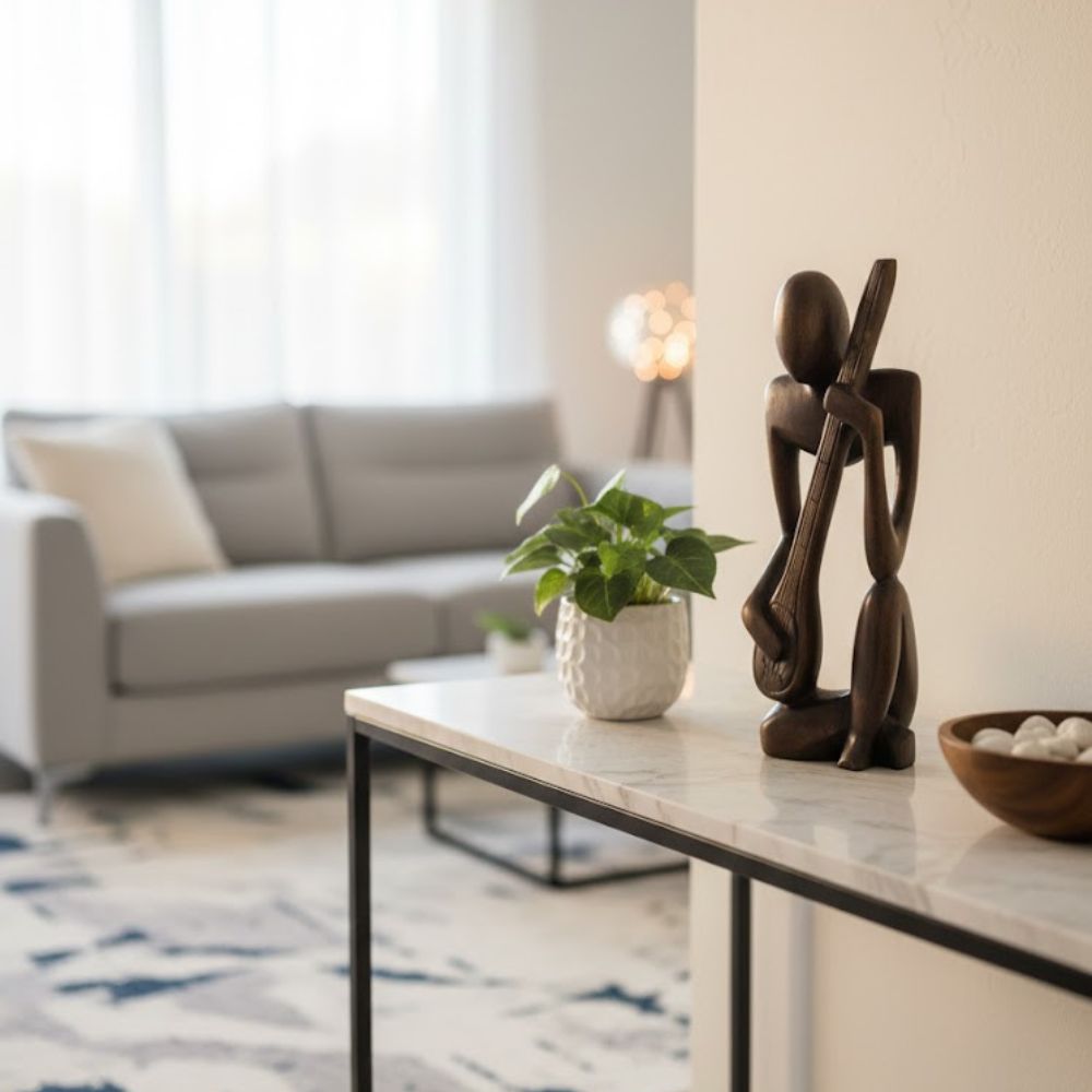 African Wooden Statue With Guitar Rhythm of Africa