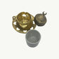 "SMALL CEREMIC CUP WITH GOLDEN PLATE AND COVER Regal Crescent” Ceramic Cup with Brass Cover Set"