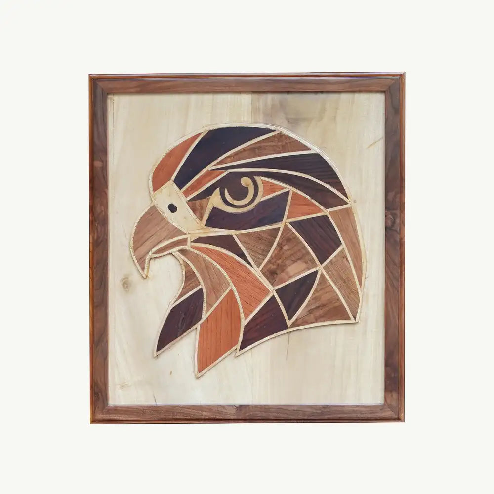 Hand-Inlaid Falcon Wood Plaque