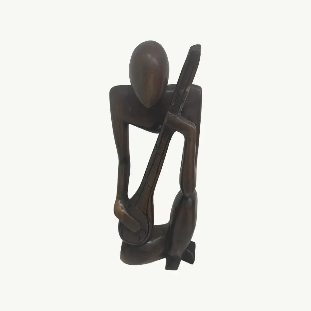 "AFRICAN WOODEN STATUE WITH GUITAR Rhythm of Africa” Hand-Carved Wooden Musician Statue"