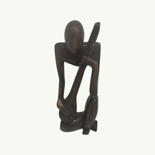 "AFRICAN WOODEN STATUE WITH GUITAR Rhythm of Africa” Hand-Carved Wooden Musician Statue"