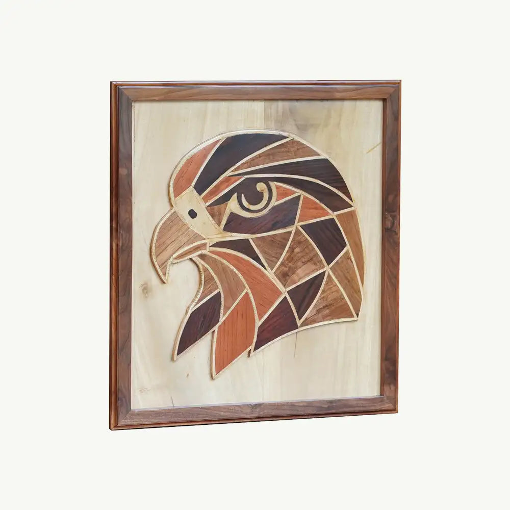 Hand-Inlaid Falcon Wood Plaque
