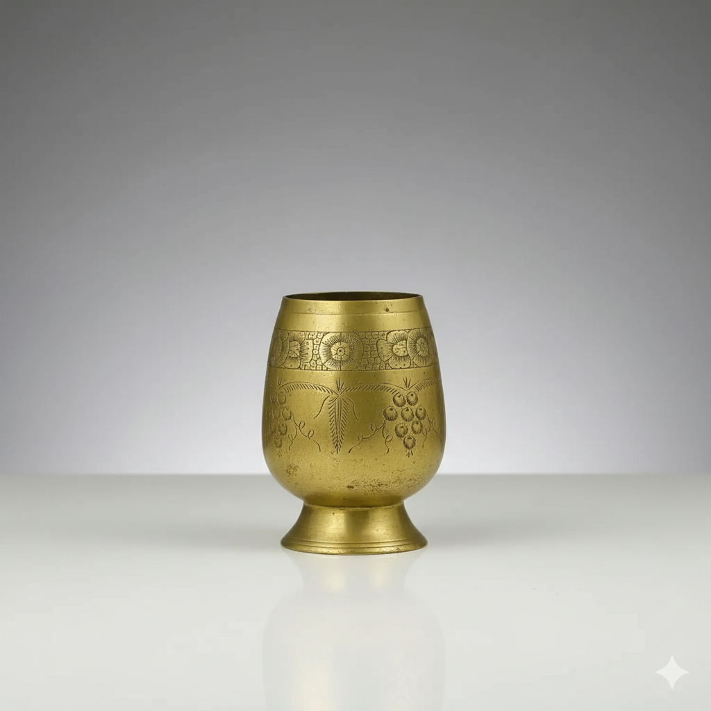 Engraved Brass Pedestal Goblet