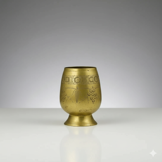 Engraved Brass Pedestal Goblet