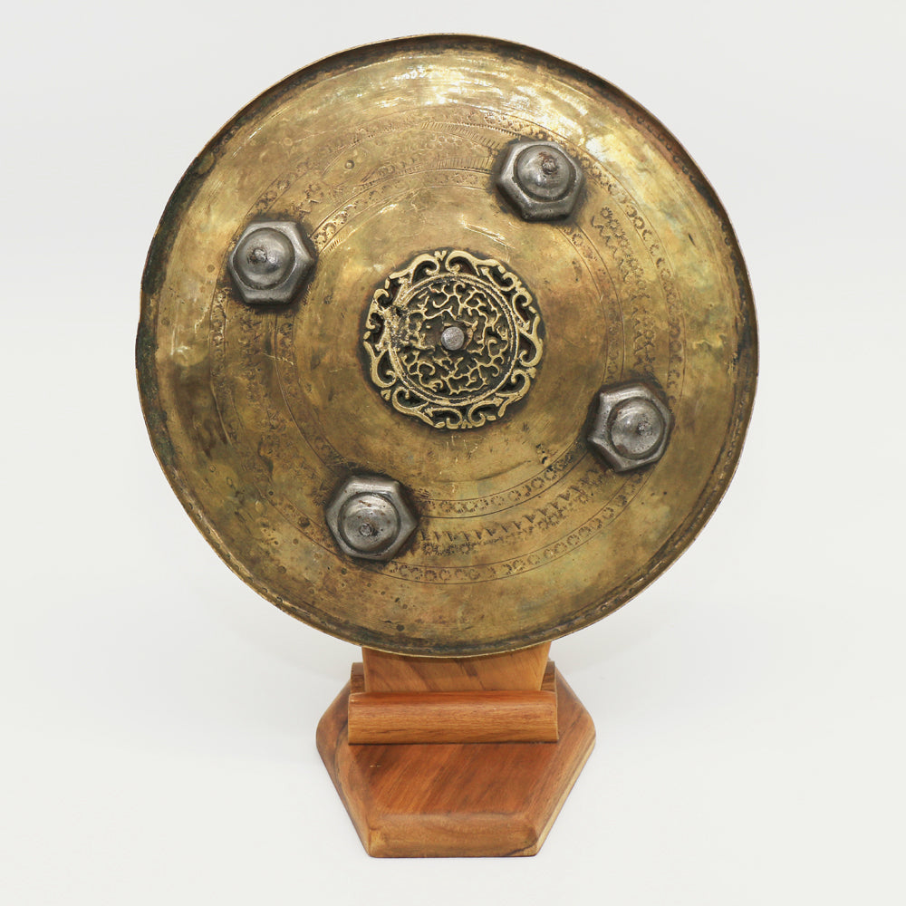 Vintage Middle Eastern Copper Shield with Stand | Handcrafted with Ornate Detailing