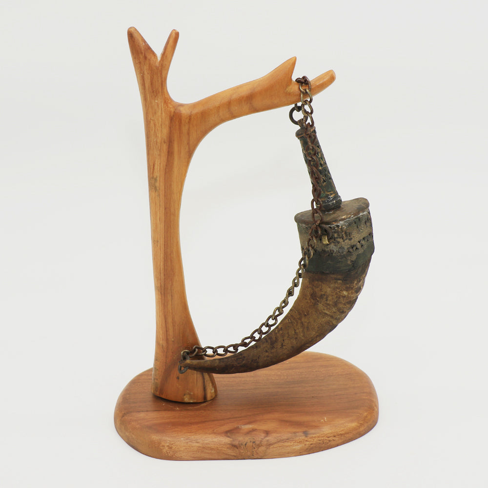 Vintage Powder Horn with Chain | Middle Eastern Flintlock Era Collectible