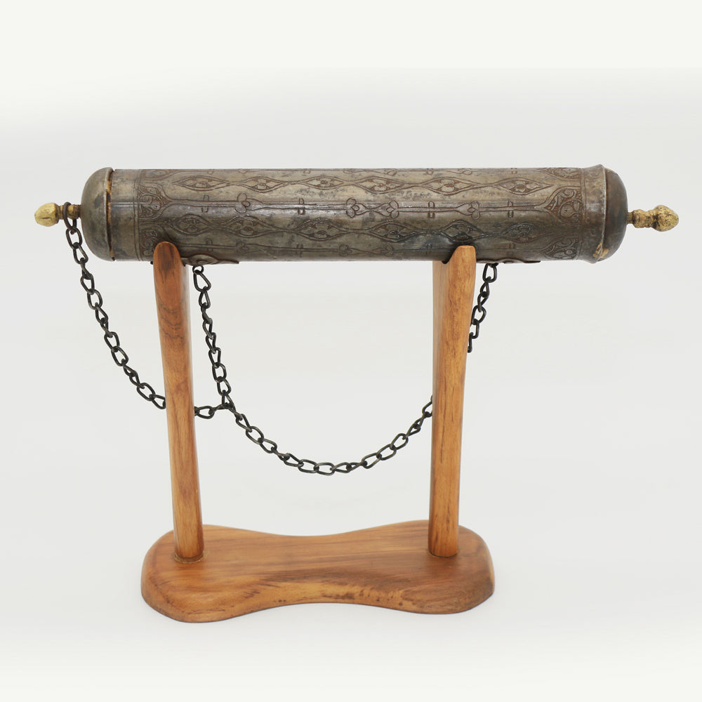 Vintage Middle Eastern Copper Powder Flask with Stand | Handcrafted with Ornate Detailing