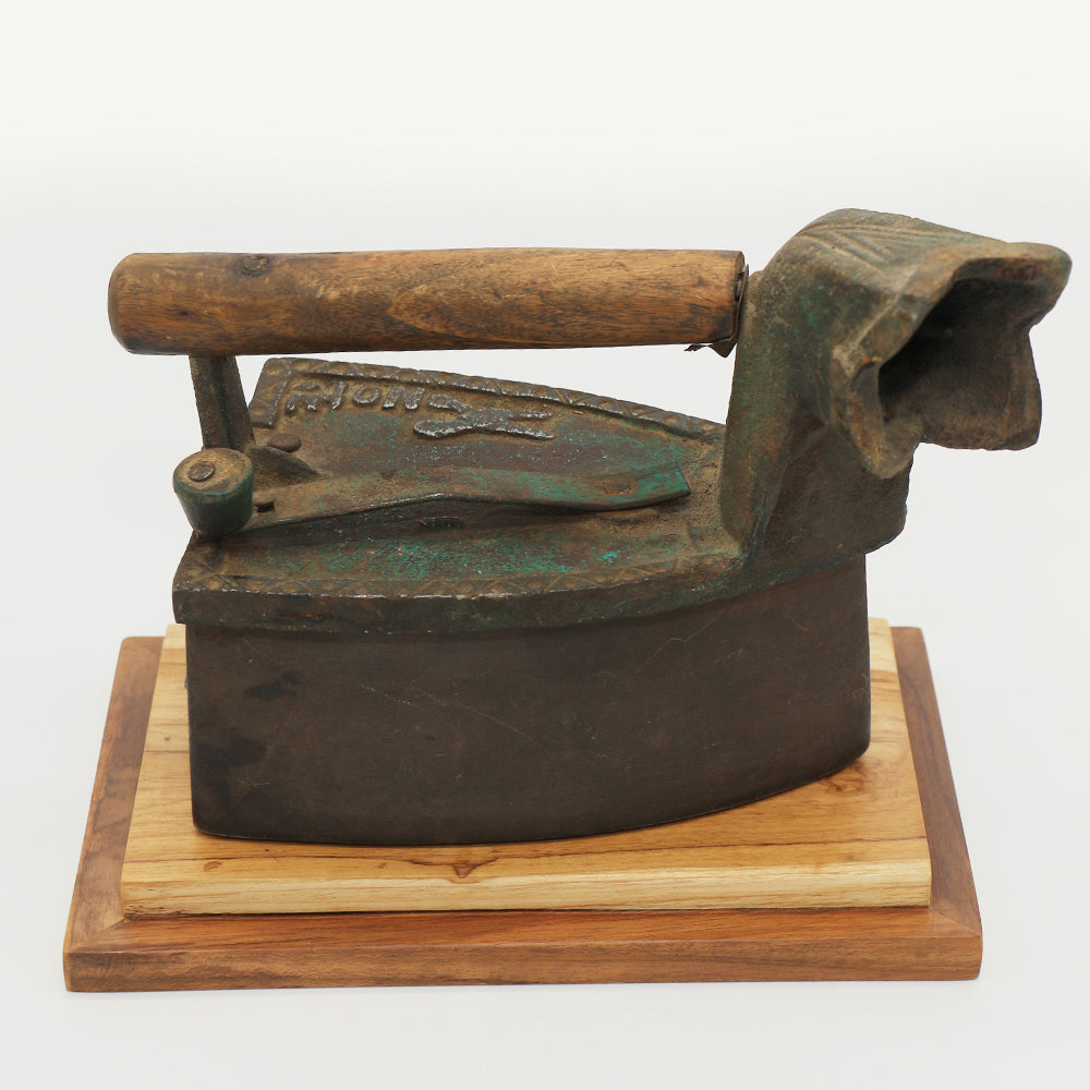 Box Coal Iron with Chimney & Wooden Handle with Wooden Base