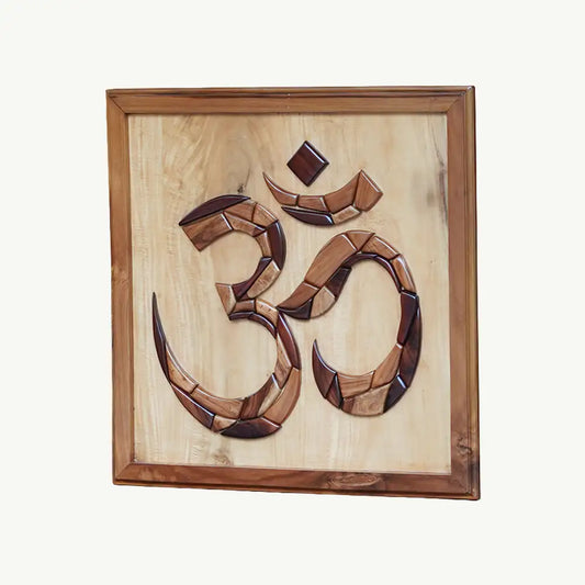 Hand-Inlaid Om Wood Plaque