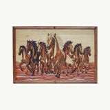 Hand-Inlaid Seven Horses Wood Plaque