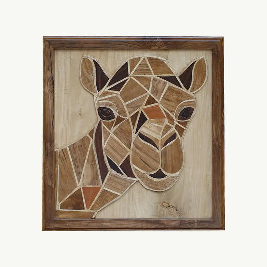 Hand-Inlaid Camel Portrait Wood Plaque
