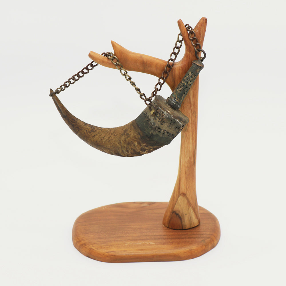Vintage Powder Horn with Chain | Middle Eastern Flintlock Era Collectible