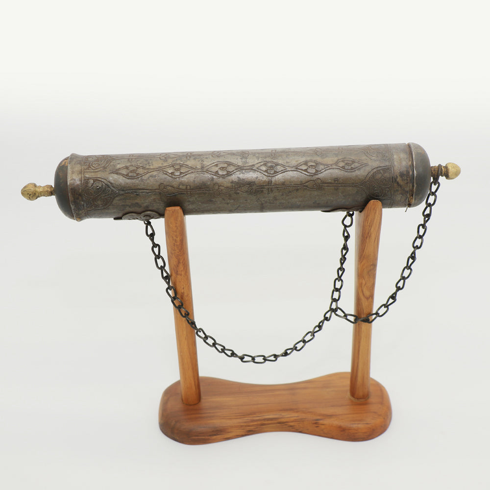 Vintage Middle Eastern Copper Powder Flask with Stand | Handcrafted with Ornate Detailing