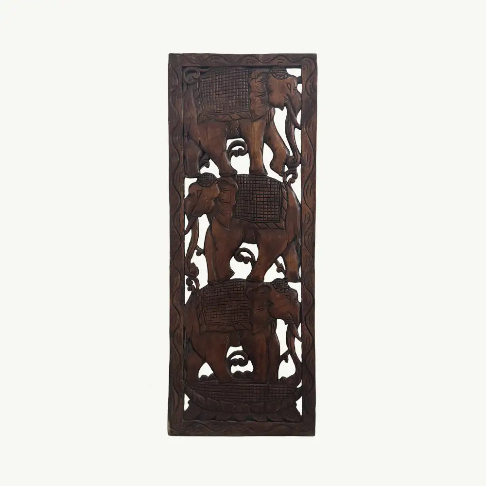 "WALL WOODEN HANGING ELEPHANTS The Royal Elephant Wooden Wall Panel"