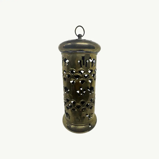 Round Brass Candle Stand with Pierced Detailing