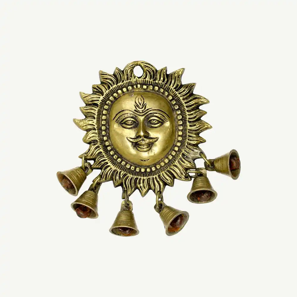 Brass Sun God (Surya) Wall Hanging with Bells