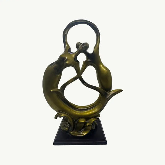"Gold Abstract Figurine of Two Dancers with Black Base
